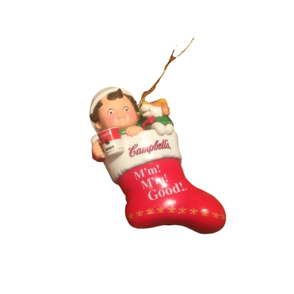 VERY CUTE! Campbell's Soup Christmas Ornament 2001 Kid In Stocking Collectible